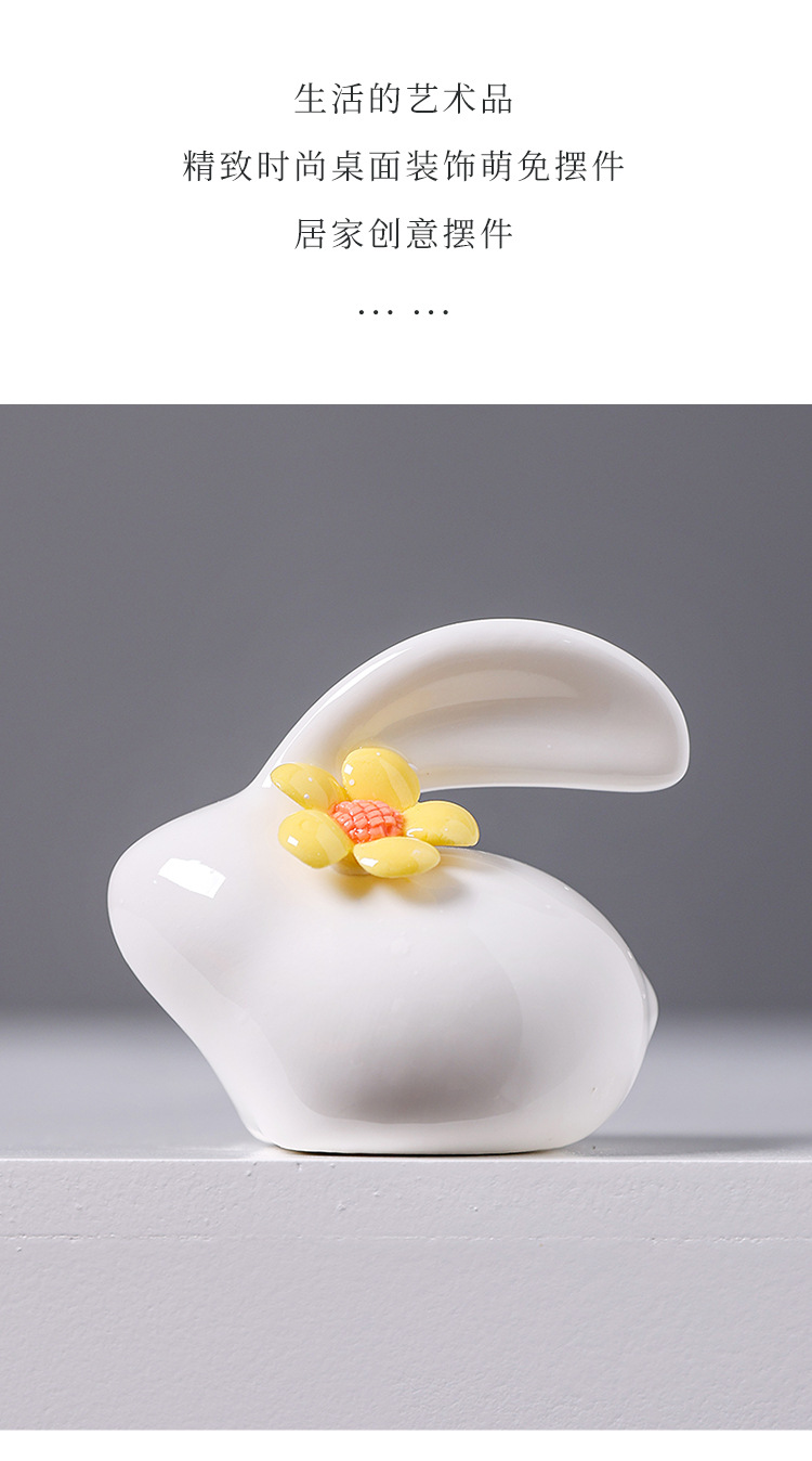 2026, a creative tea table and desk with cute mini porcelain flower decorations featuring hand-molded rabbit patterns made of jadeite white porcelain pic 7