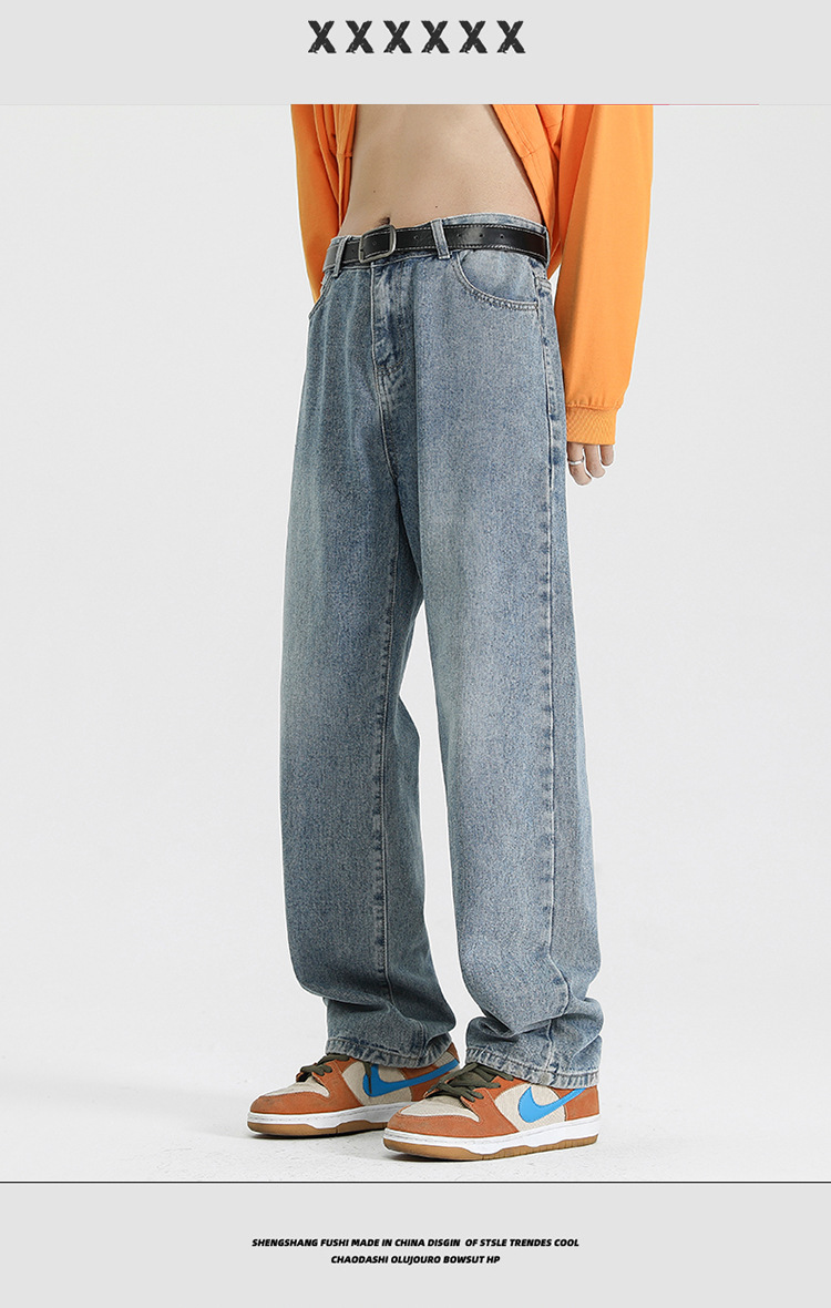 复古水洗牛仔裤男生春秋季潮牌vibe宽松直筒裤子高街阔腿休闲长裤详情8