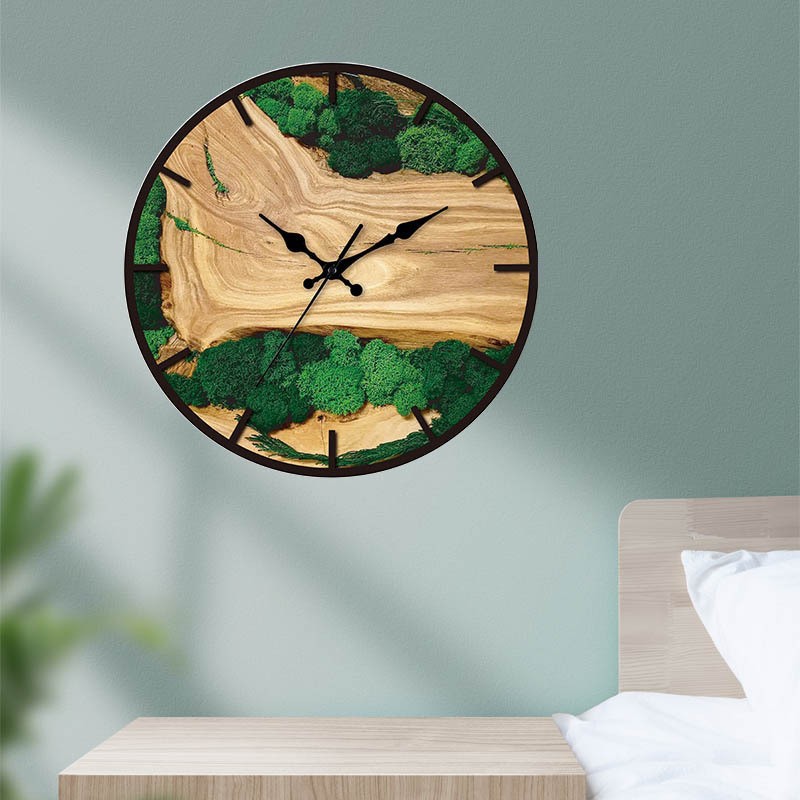 New Chinese-style, simple acrylic wall clock with wood grain texture, living room decoration wall clock, fashionable and silent clock pic 10