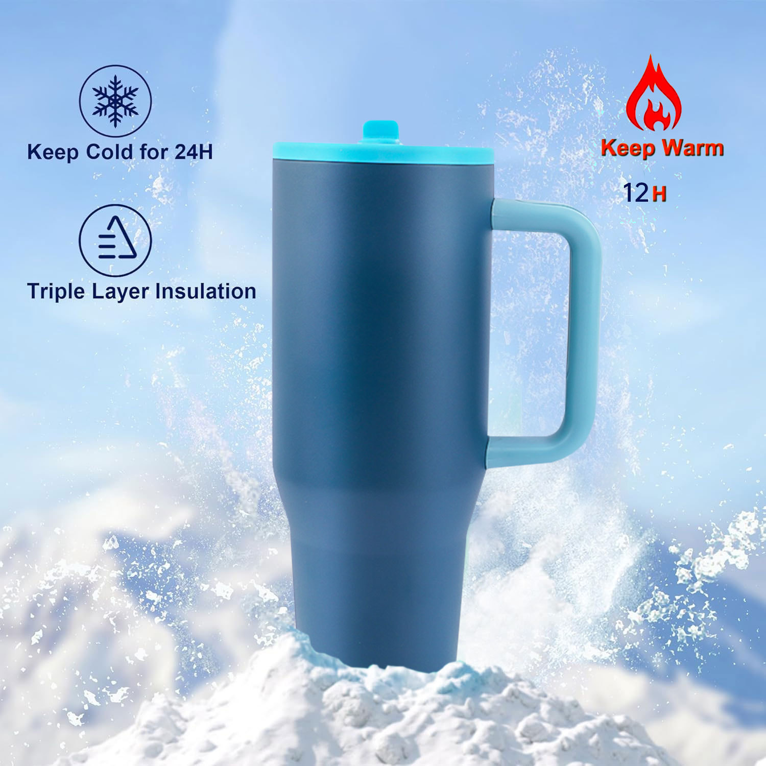 亚马逊热销不锈钢保温杯纯色简约高颜值吸管杯户外带手柄冰霸杯详情6