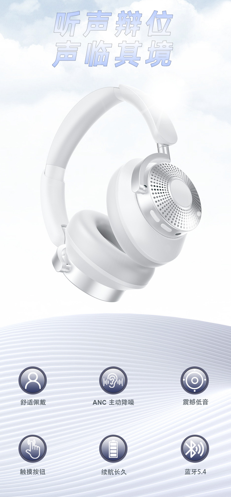 新款主动降噪头戴式蓝牙耳机无线 超长续航蓝牙耳机定制跨境专供详情1