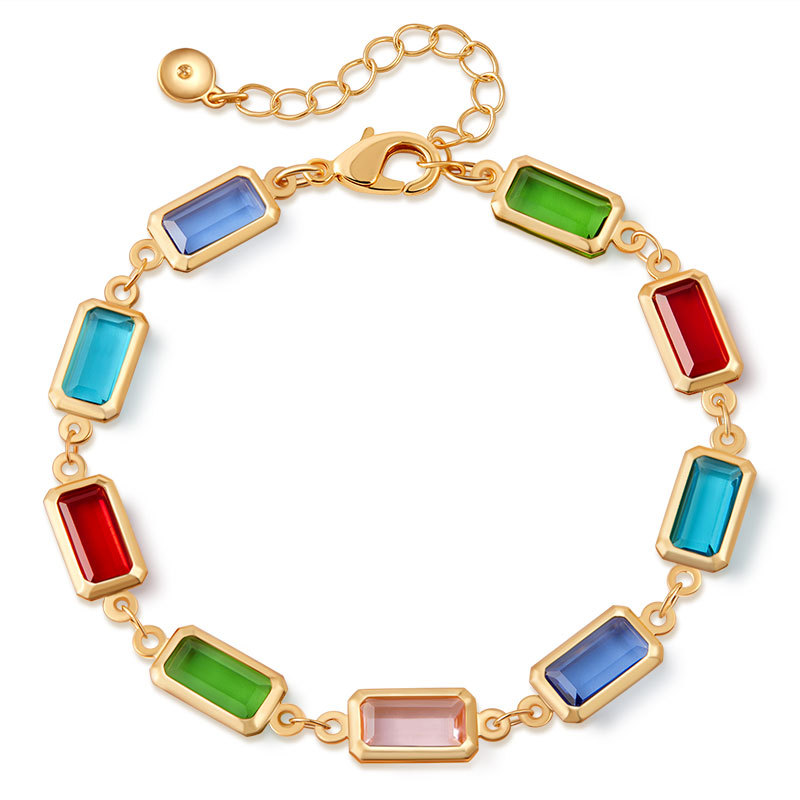 多巴胺手链跨境爱心设计小众几何水滴方形玻璃钻度假风小清新手饰详情36