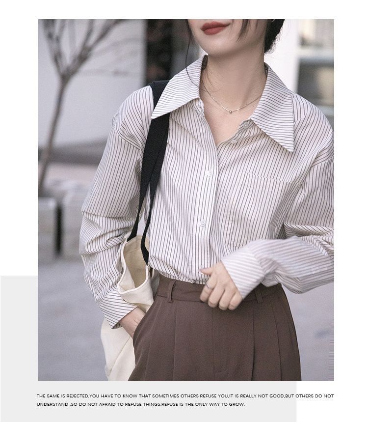 蓝色条纹衬衫女2025春秋新款设计感小众宽松显瘦春秋外穿长袖衬衣详情14