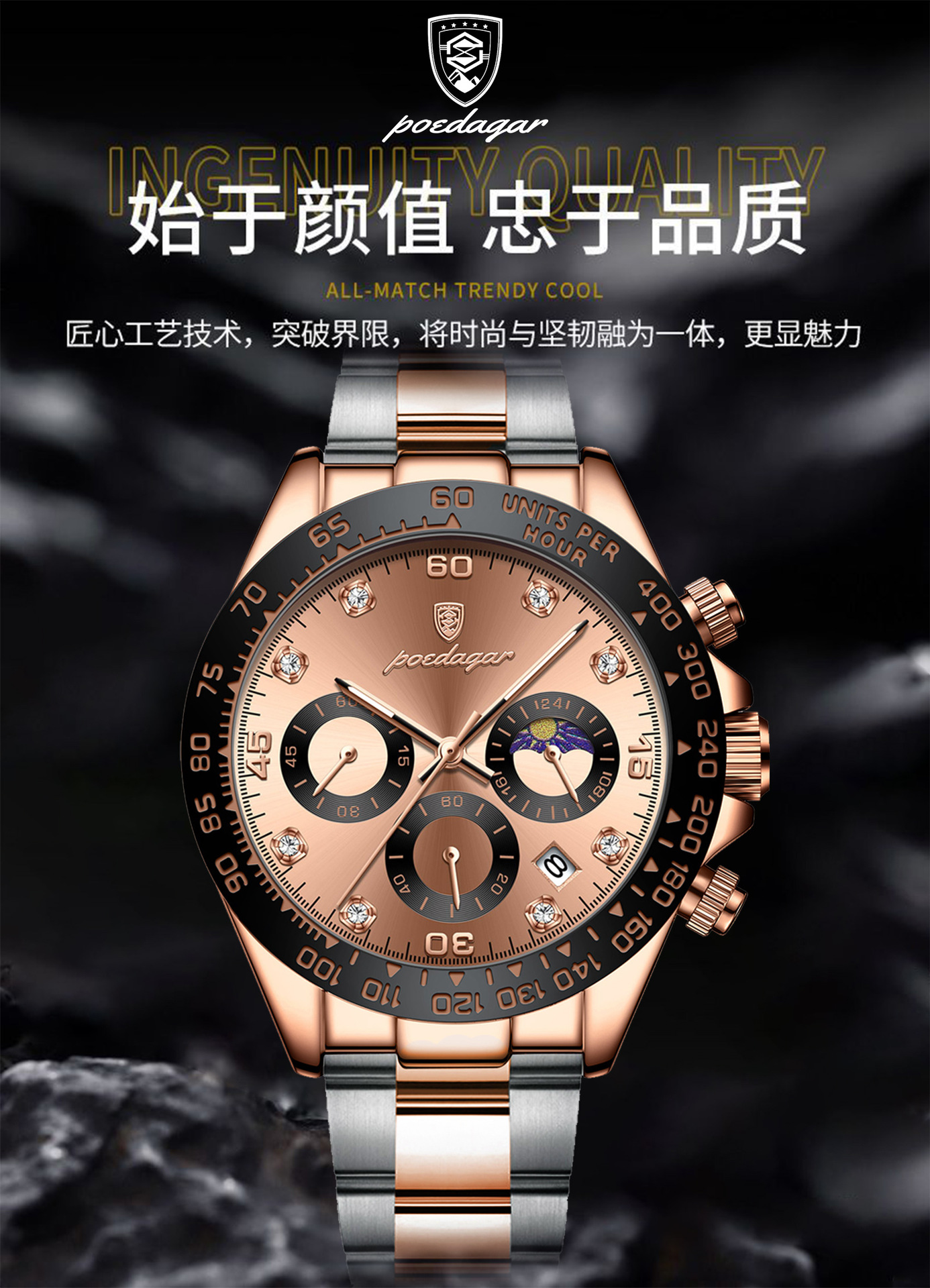 瑞士品牌防水男士手表多功能时尚钢带石英表直播外贸爆款一件代发详情14