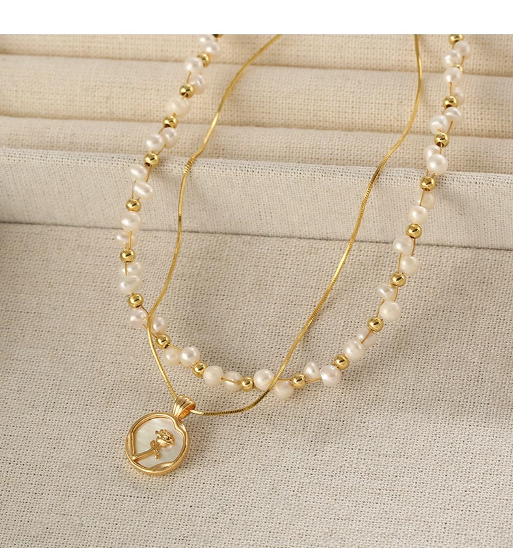 淡水珍珠双层叠戴链滴油玫瑰花项链交叉编织小颗粒淡水珍珠锁骨链详情10