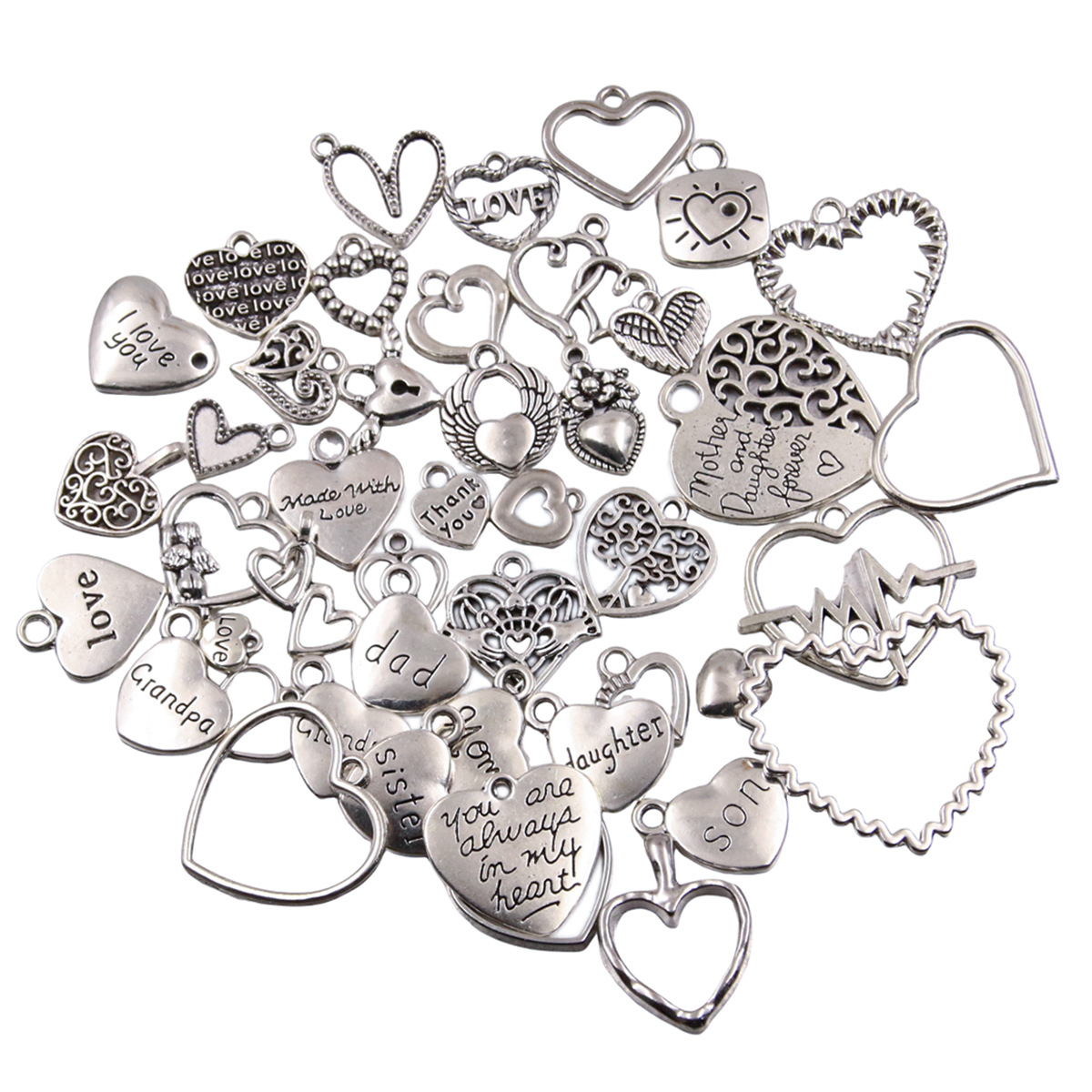 45款ins风爱心吊坠爆款diy合金镂空love魅力手工项链手链饰品配件详情6