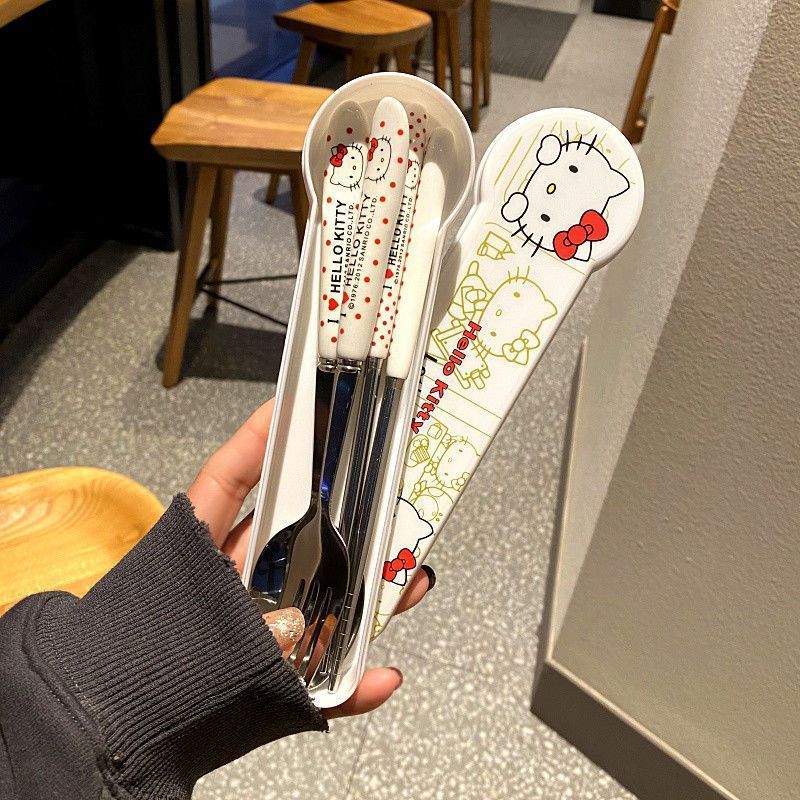 【包邮】餐具不锈钢筷子勺子叉子学生套装收纳盒便携三件套可爱in详情12