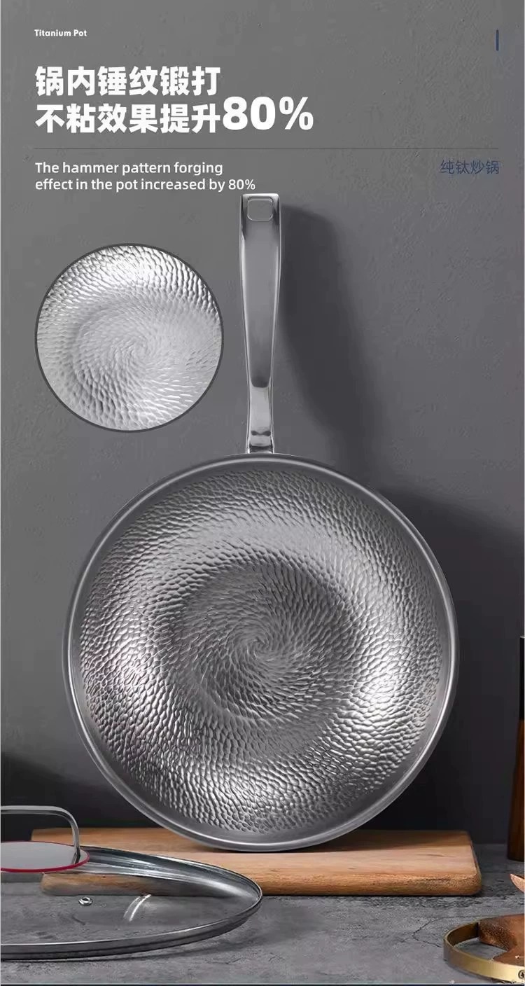 Titanium pot, thickened stainless steel wok without coating, hammer-textured household flat-bottomed cooking wok, gas stove, induction cooker, non-stick pan pic 12