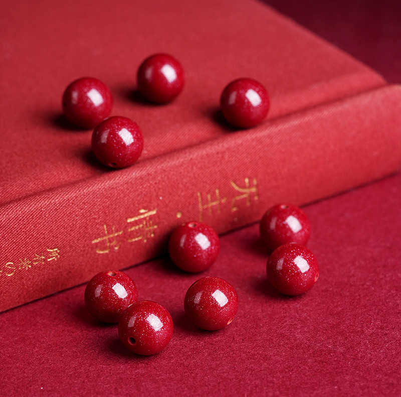 Jiuya Crystal natural raw ore cinnabar loose beads, purple gold sand round beads, semi-finished products, imperial red sand decorative beads pic 12