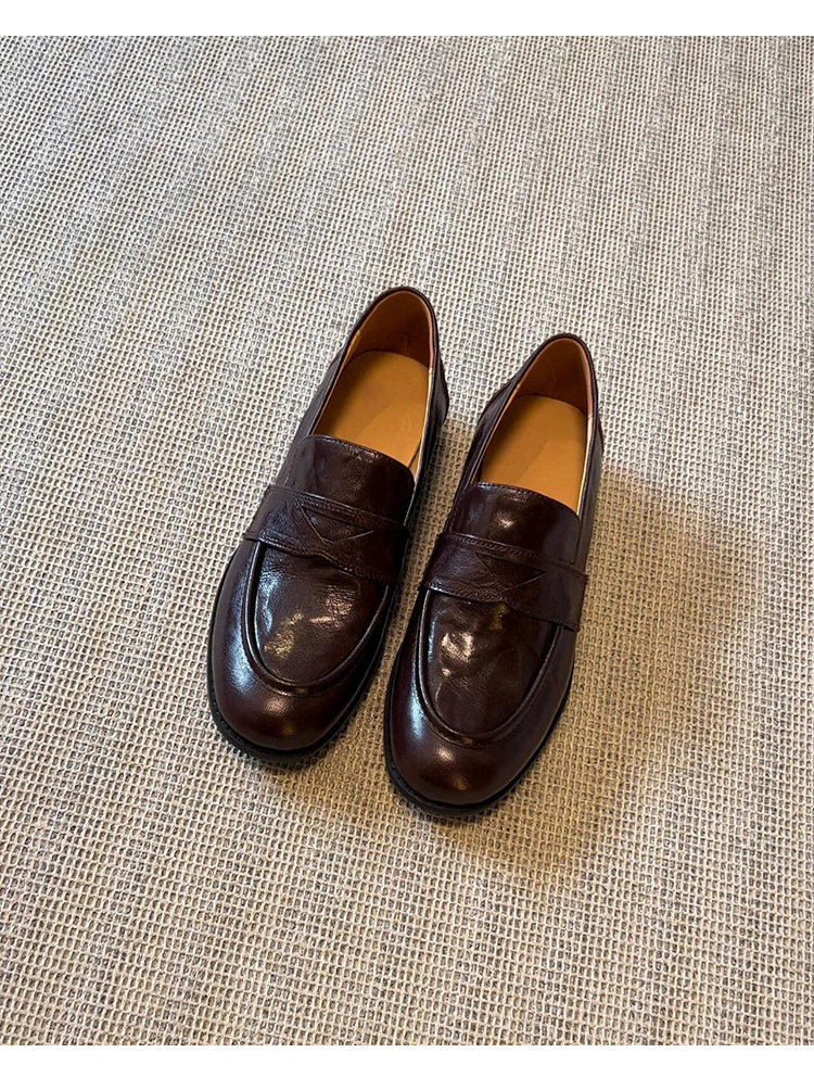 复古一脚蹬懒人鞋女粗跟平底单鞋英伦风小皮鞋乐福鞋详情9