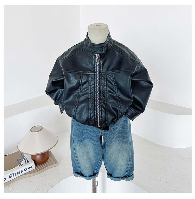 风之谷2024秋季新款童装儿童复古百搭立领夹克男女童帅气皮衣外套详情17