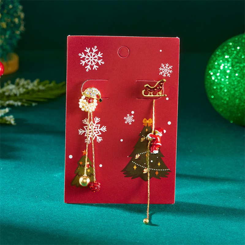 欧美跨境新款圣诞节耳环创意百搭会爬的圣诞老人不对称耳环女批发详情28
