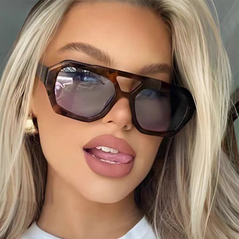European and American retro square frame street style sunglasses, American high-end style ins style trendy sunglasses for men and women, round face sunglasses pic 2
