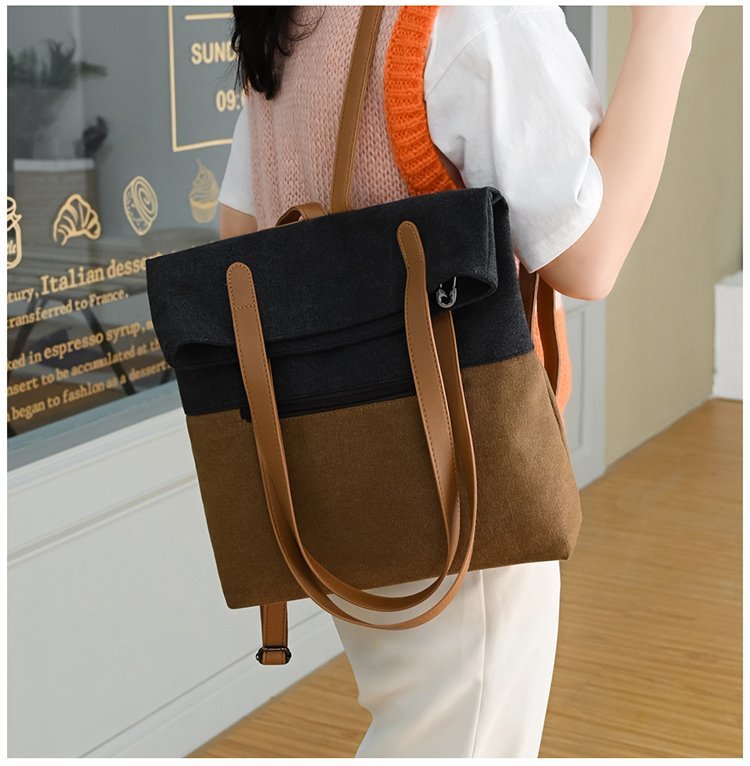 新款撞色复古帆布包简约女休闲包大容量单肩斜跨包时尚潮流手提包详情20