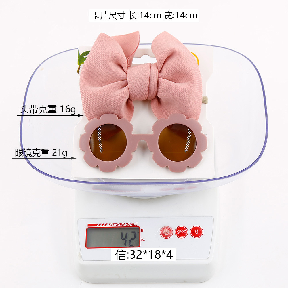 跨境儿童太阳花遮阳墨镜头带组合宝宝太空棉蝴蝶结发带头饰两件套详情12