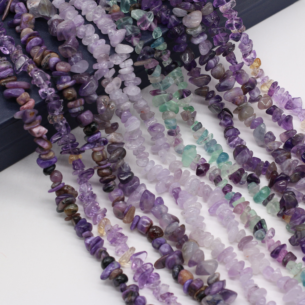 Wholesale of semi-finished DIY jewelry and handcrafted accessories made from natural crushed stone, amethyst and fluorite raw stones, beads with holes pic 3