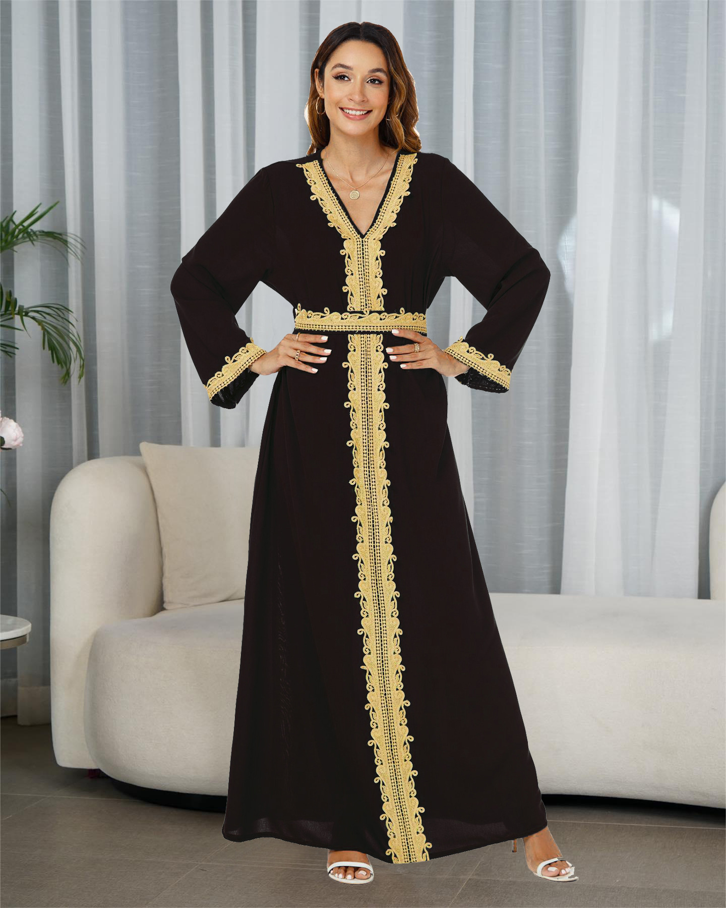 中东欧美阿拉伯女装连衣裙长裙优雅abaya 迪拜长袍沙特旅游穿搭详情11