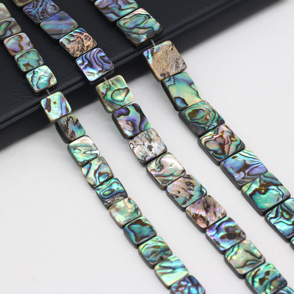 Natural abalone shell square through-hole diy beaded jewelry material, loose beaded bracelet accessories, handcrafted wholesale pic 2