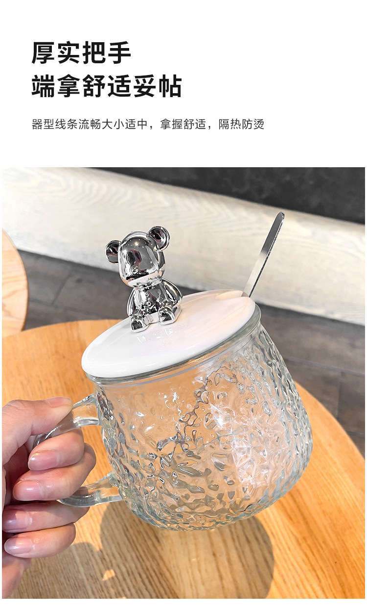 包邮ins风可爱耐热玻璃水杯女生高颜值马克杯带盖勺咖啡早餐杯子详情6