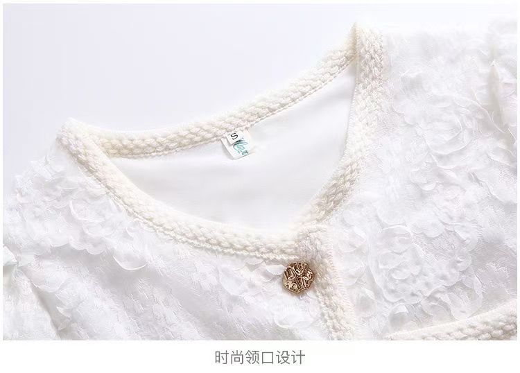 小香风圆领雪纺短袖衬衫女2025夏新款高级感蕾丝气质修身短款上衣详情10