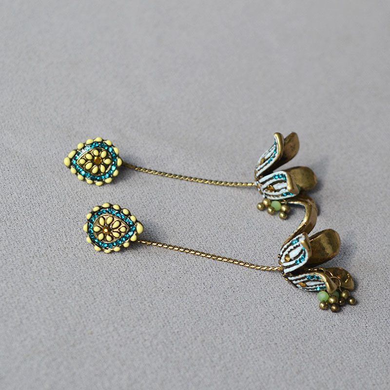 中餐厅姜研同款花朵流苏耳钉女复古轻奢优雅波西米亚小众耳环耳饰详情6