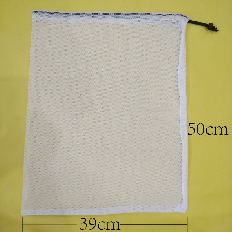 Direct sales from the manufacturer of in-stock net fabric drawstring bags, toy organizing and storage drawstring bags, polyester spliced fruit cleaning bags pic 2
