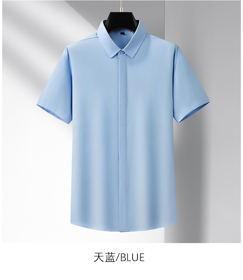 宽松大码男士短袖衬衫肥佬夏季商务休闲薄款纯色衬衣胖哥加肥寸衫详情23