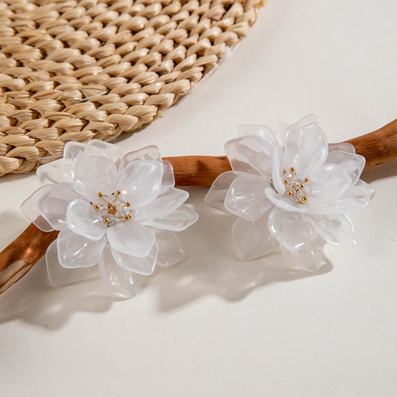 欧美跨境新款饰品 韩式蓬松大花朵耳环 高级绒布蕾丝多色耳饰套装详情24