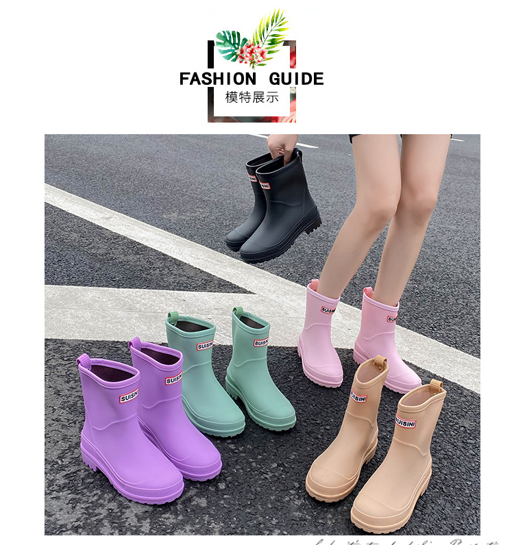 跨境时尚女雨鞋防滑水鞋防水雨靴韩版新款短筒套脚休闲工作出口详情12
