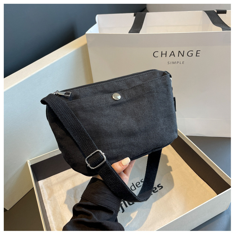 跨境日系帆布小挎包手机包2024新款简约纯色休闲单肩斜挎包小布包详情22