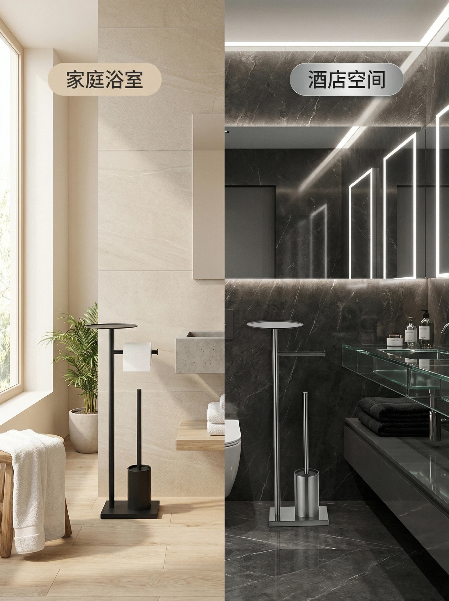 落地式厕纸架站立式纸巾架家用卫生间一体式收纳马桶刷卷纸收纳架详情2