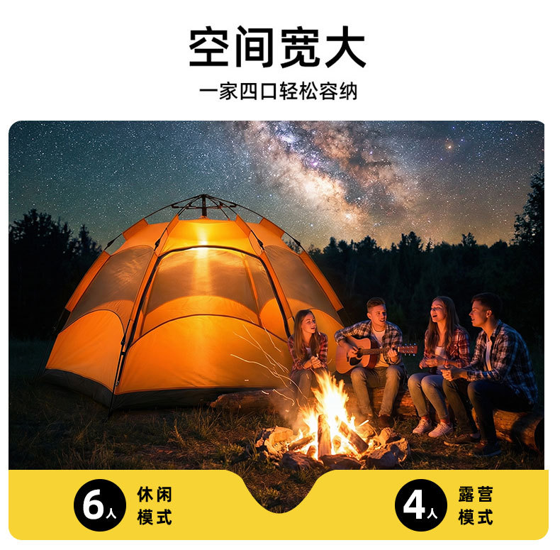露营旅行必备双层六角帐篷营地野营便携速开自动帐篷防风防水现货详情3