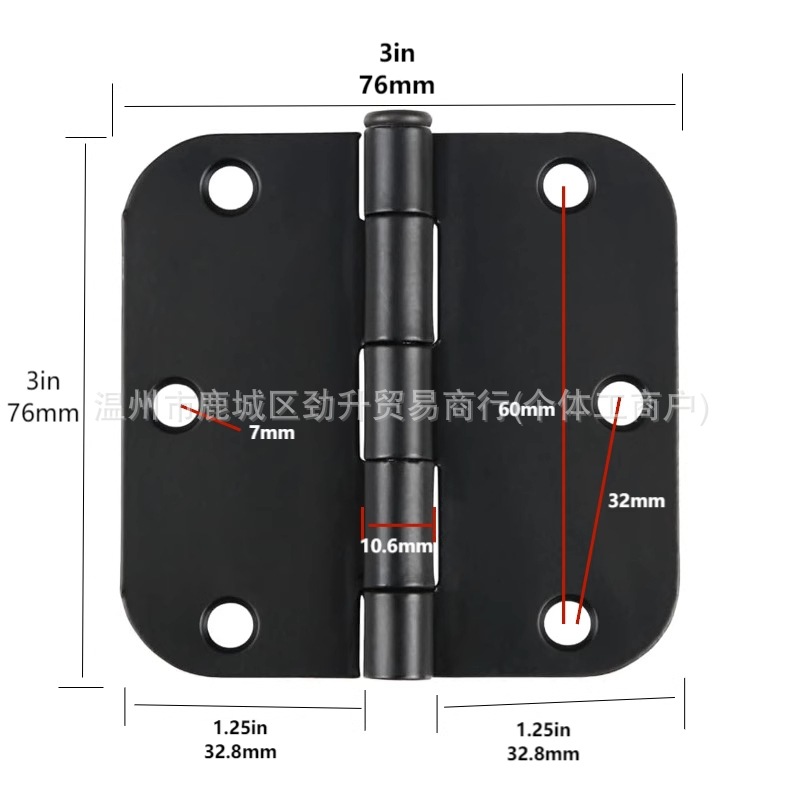 American-style rounded corner hinges, matte black plastic flat opening iron hinges, 3-inch, 3.5-inch, 4-inch large rounded corner civilian door and window hinges pic 3
