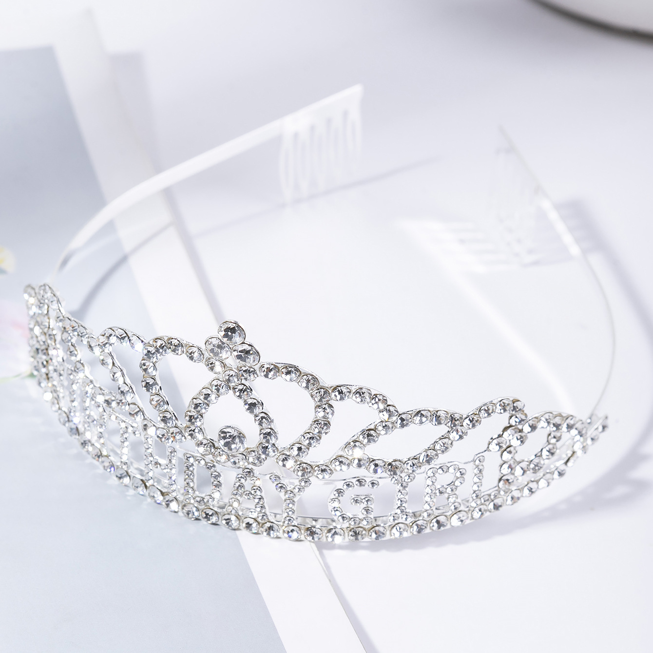 Factory direct sales cross-border crown headwear supply BIRTHDAY GIRL English letter water diamond birthday girl Crown party headwear pic 12