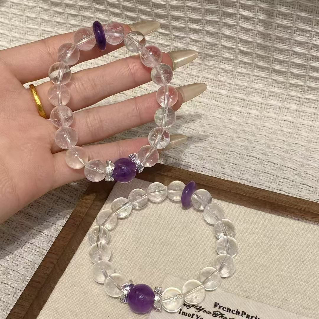 白水晶手链女和田玉海蓝宝南红玛瑙蜜蜡小众轻奢精致手串紫水晶手详情4