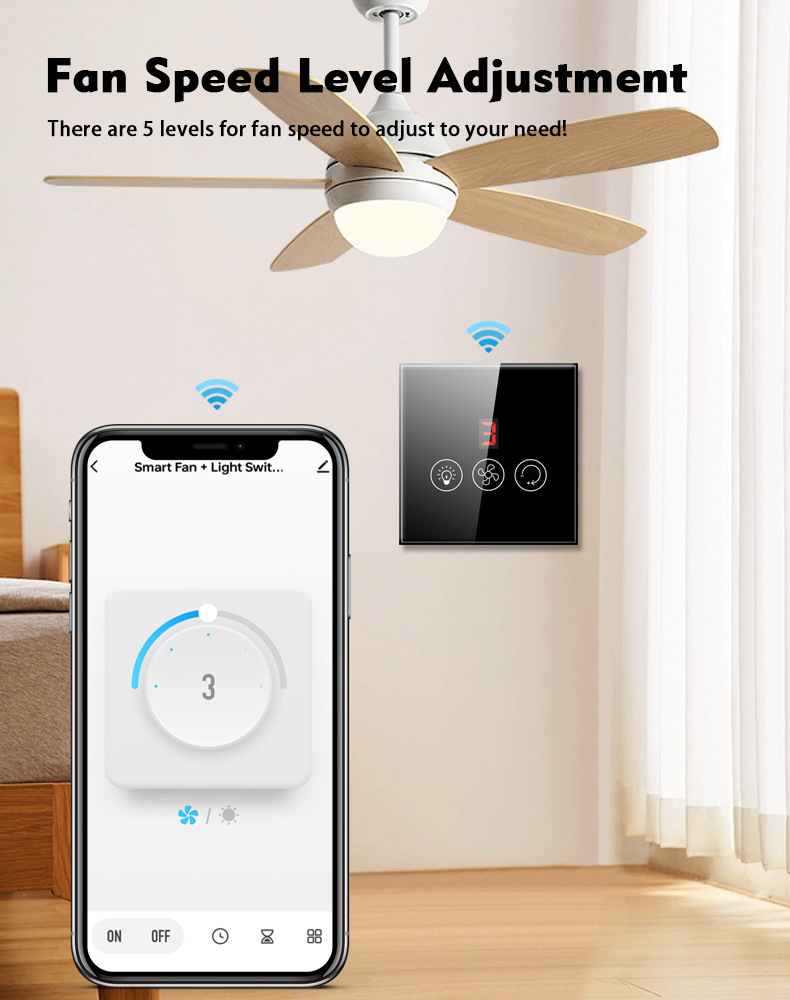 Tuya smart switch, European standard smart switch, WIFI fan light switch, digital display smart switch pic 6