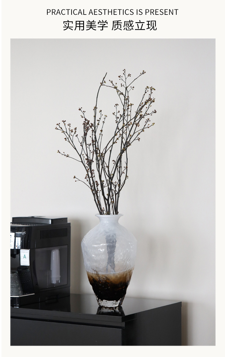 富雅玻璃新款渐变色中古花瓶玻璃中式插花客厅玄关酒店禅意摆件详情2