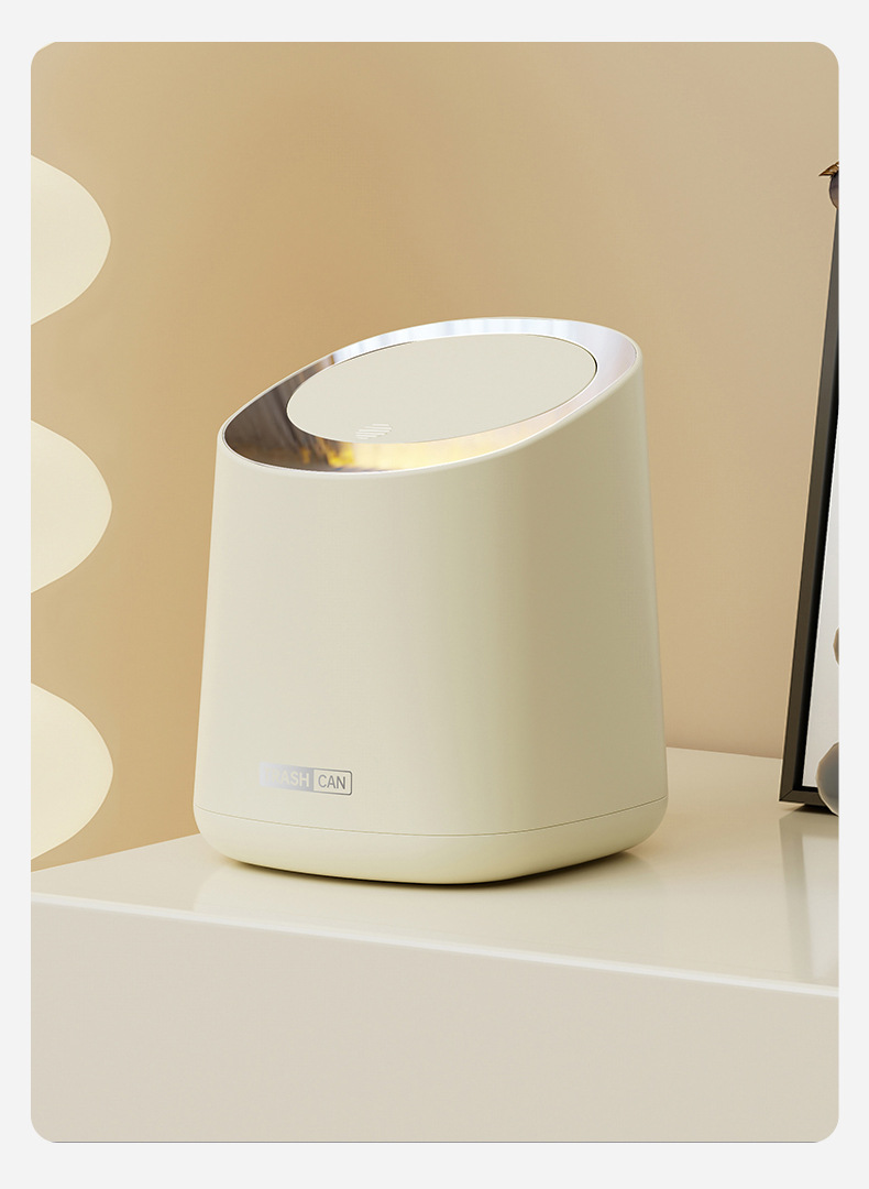 高颜值ins风桌面垃圾桶奶油色迷你小号按压式桌上带盖垃圾筒批发详情7