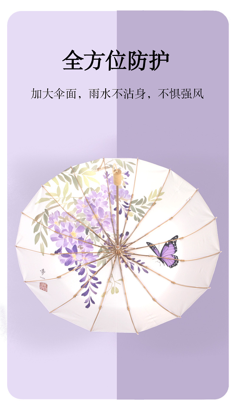 16骨彩胶折叠伞晴雨两用女防晒防紫外线雨伞手动加厚加大晴雨伞详情3