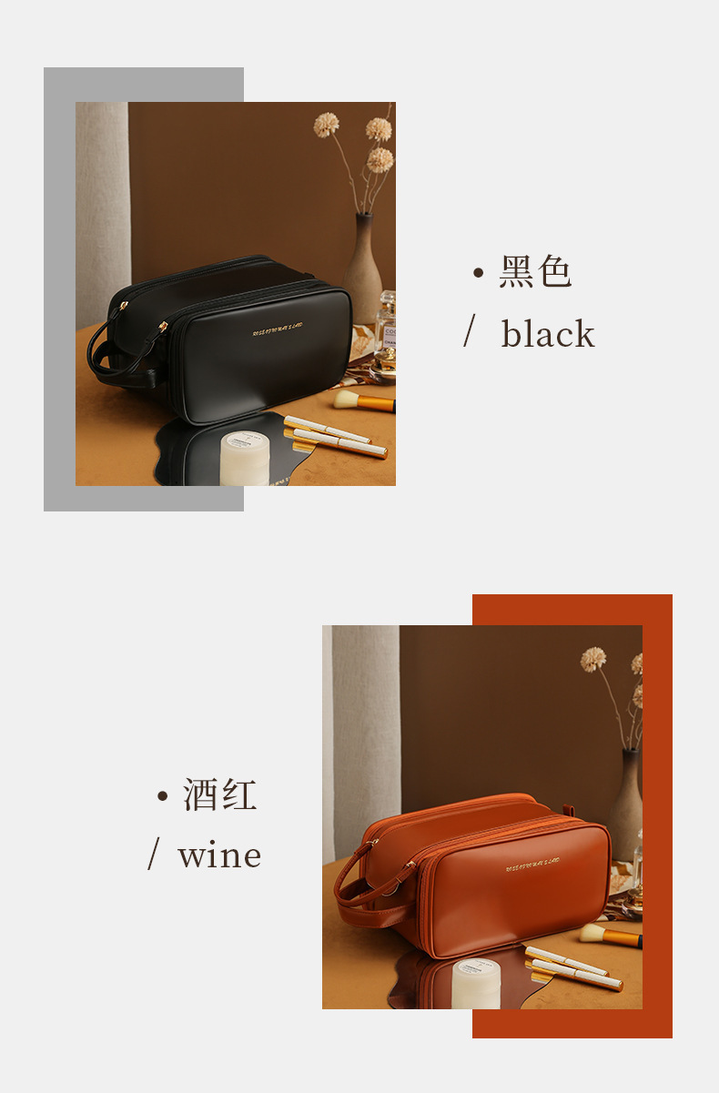 PU makeup bags with large capacity, high-end feel, and zoned storage. Toiletry bags and makeup bags for women, portable and ins style, starting from one pic 16