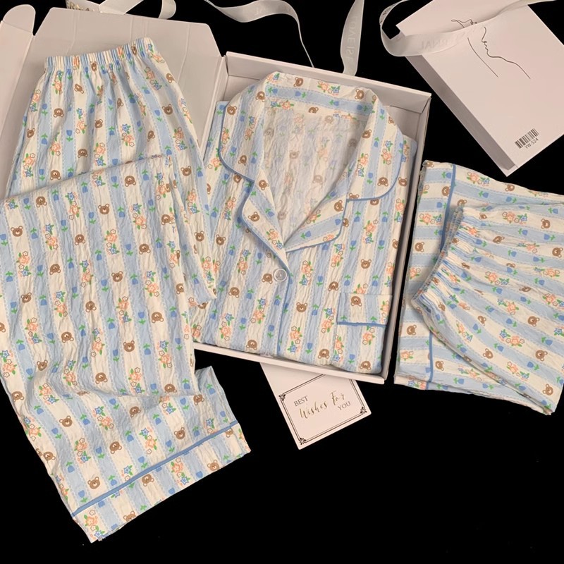 可爱小狗睡衣女款夏季云朵棉短袖短裤三件套少女休闲可外穿家居服详情42
