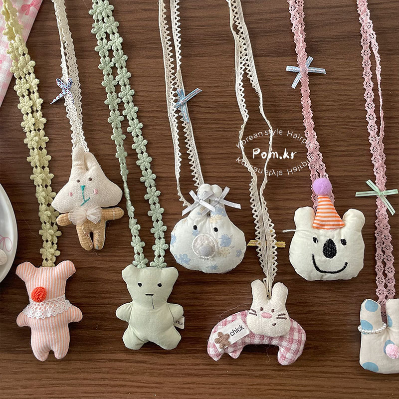 新款韩系卡通公仔项链布艺儿童甜美配饰蝴蝶结挂脖项饰兔兔配饰女详情6