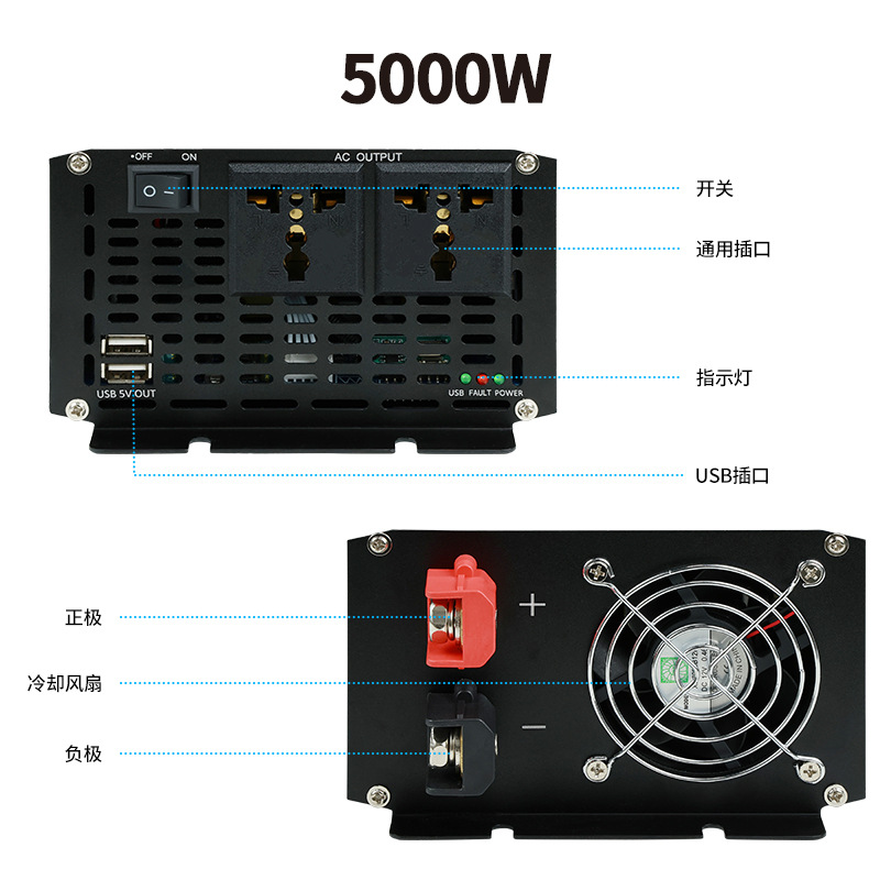 跨境专供正弦波逆变器600W-5000W车载逆变器12-24V转220V工厂批发详情10