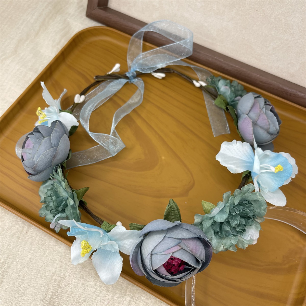 Realistic garland headwear, fabric rose flower bride garland, forest-themed super fairy vacation photography, hair accessory pic 33