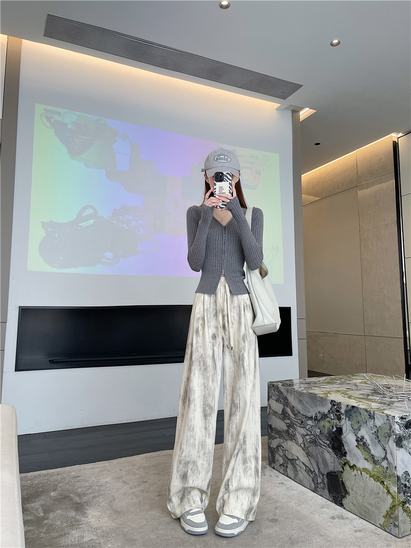 Autumn tie-dyed wide-leg pants, dirty pants, high-waisted, slimming, casual straight-leg loose floor-length pants for women pic 12