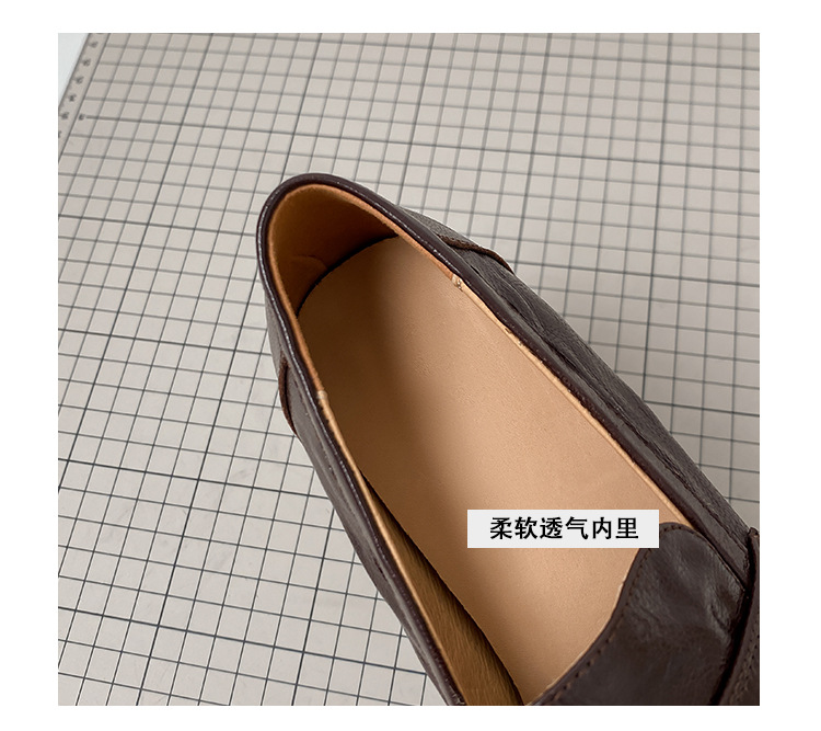 羊皮版~复古真皮一脚蹬懒人鞋女粗跟平底单鞋英伦风小皮鞋乐福鞋详情17