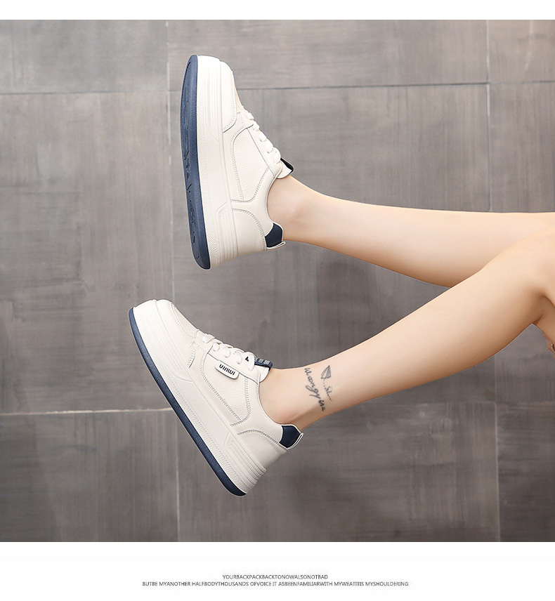 Top layer cowhide thick-soled white sneakers for women, 2025 new autumn shoes, versatile casual sports single shoes for women pic 15