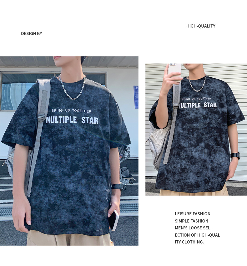 American short-sleeved T-shirt for men in summer 2025, a new trendy brand with tie-dye design, casual round neck and versatile five-quarter sleeves pic 16