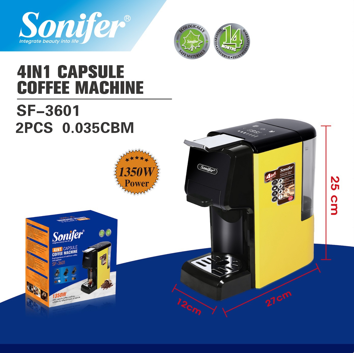 Sonifer家用胶囊咖啡机SF-3601 办公室便捷咖啡机 coffeemaker小型智能冲泡机详情4