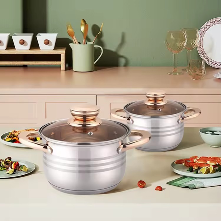 Hot-selling 12-piece stainless steel cookware set, thickened double-bottom soup pot, flat pan, cross-border export pot set pic 11